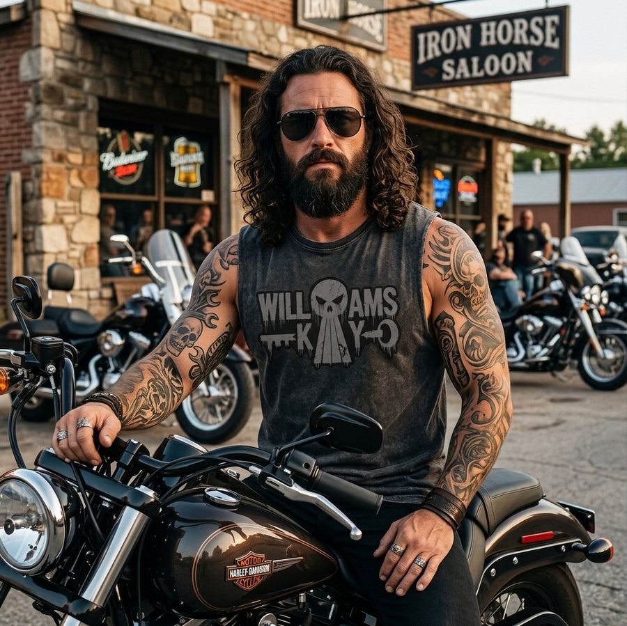 WK Drip Skull Key Stonewash Tank Top