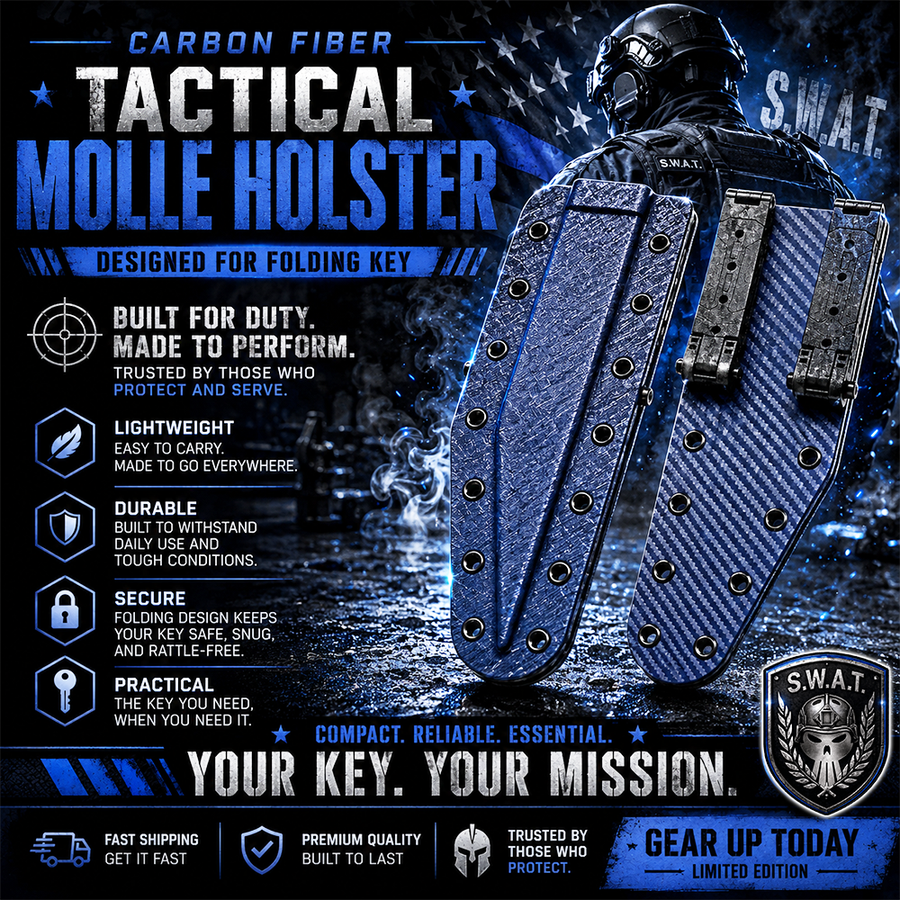 Blue CF MOLLE holster for the Williams Key — duty-belt mount for first responders