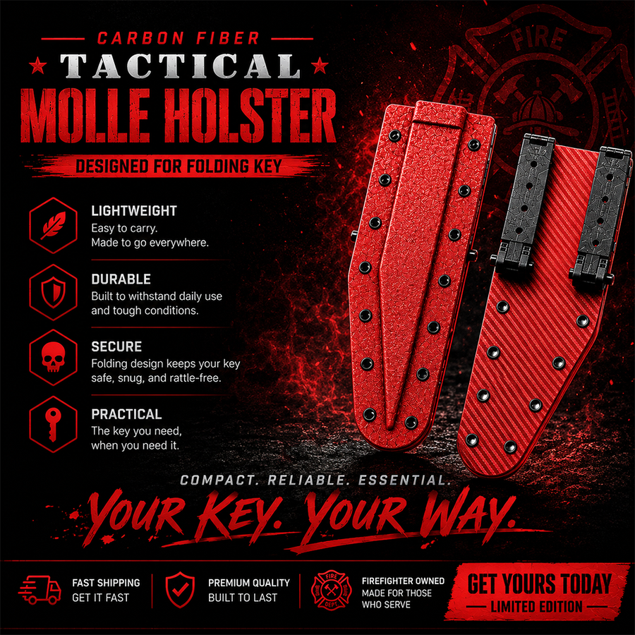 Red CF MOLLE holster for the Williams Key — duty-belt mount for first responders