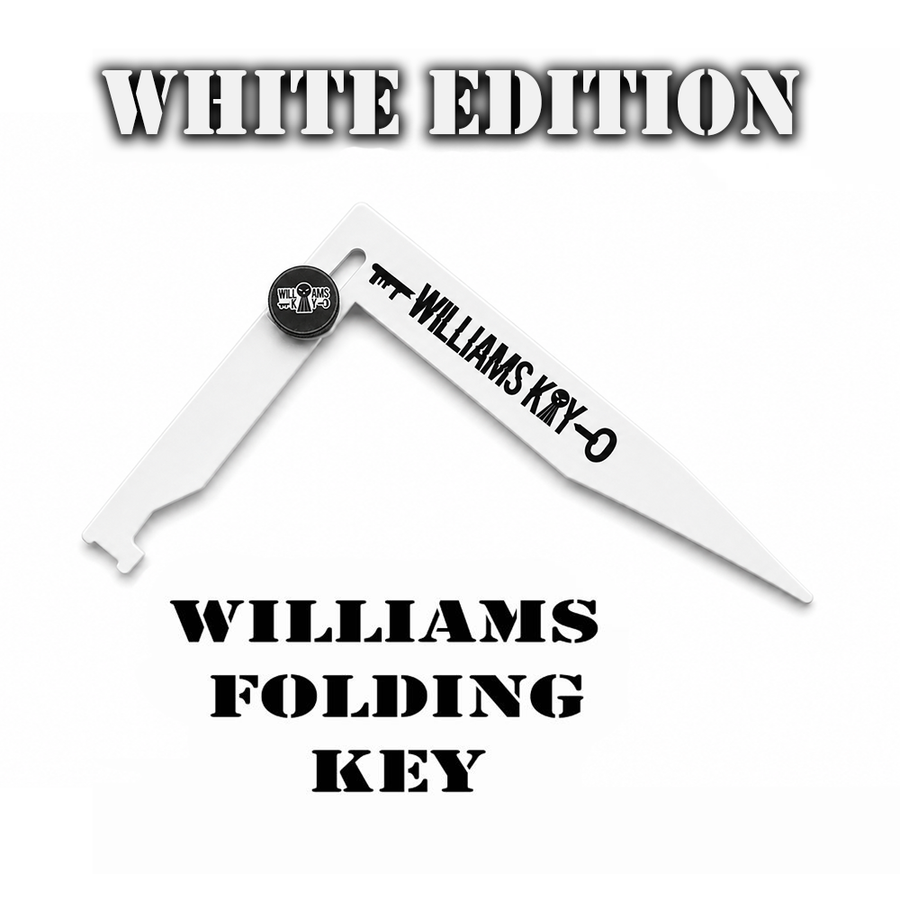 White Folding Williams Key folded for carry — firefighter soft entry tool